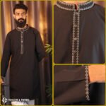 Black Pakistani Jacquard Panjabi - Image 3