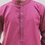 Maroon Pakistani Jacquard Panjabi - Image 2