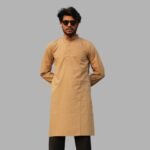 Light Brown Pakistani Jacquard Panjabi