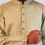 Light Beige Pakistani Jacquard Panjabi - Image 2