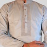 Light Beige Pakistani Jacquard Panjabi - Image 2