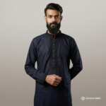 Man wearing a black premium Panjabi with elegant detailing