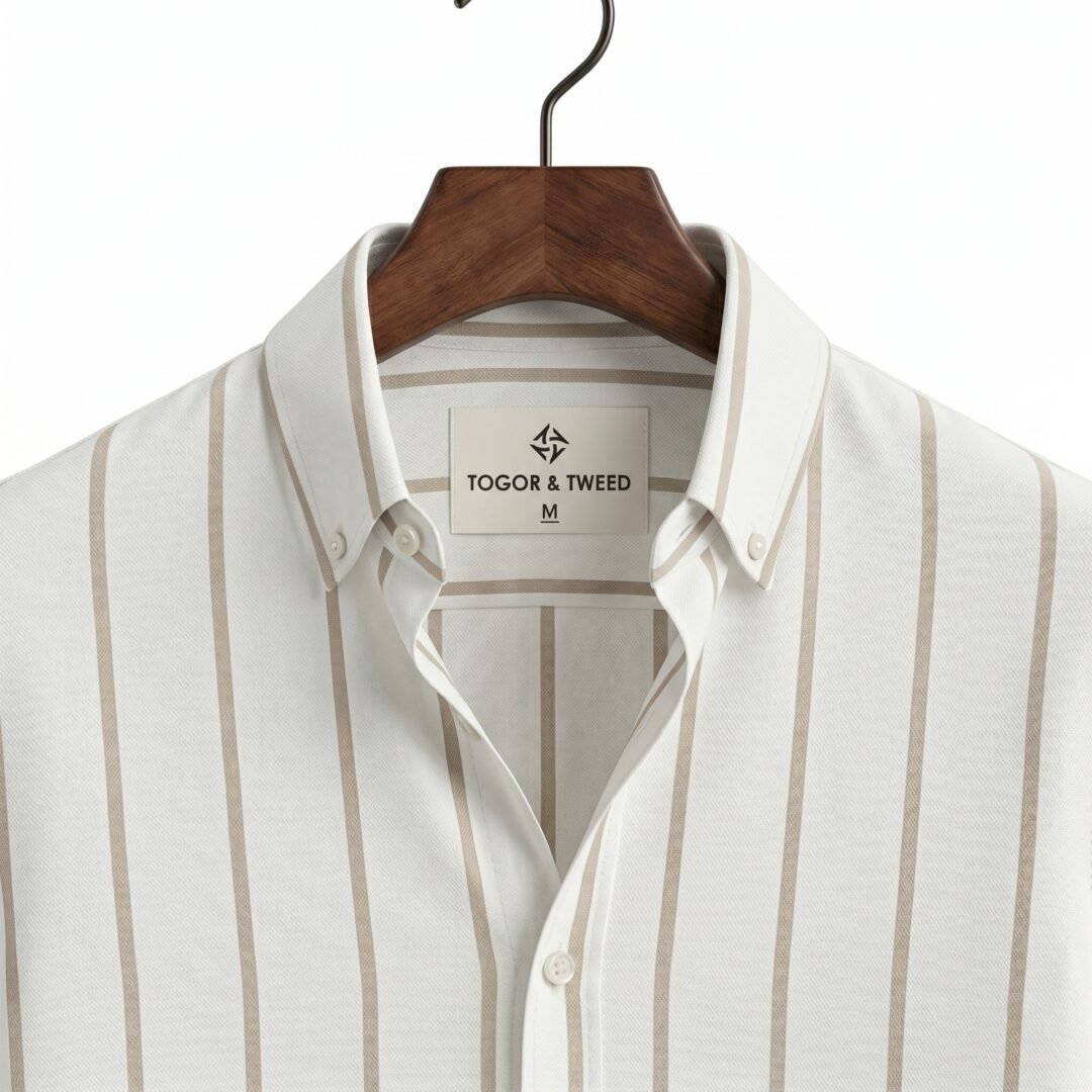 Generated Image May 13, 2026 - 10_03PM White and Brown Striped Men's Shirt - Image 1
