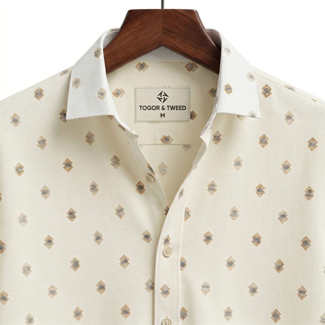 Generated Image May 13, 2026 - 11_21PM Men’s Cream Geometric Pattern Printed Shirt - Image 1