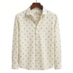 Men’s Cream Geometric Pattern Printed Shirt - Image 2