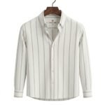 White and Brown Striped Men's Shirt - Image 2
