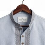 Slate Blue With Embroidered Placket Bamboo Scratch Panjabi