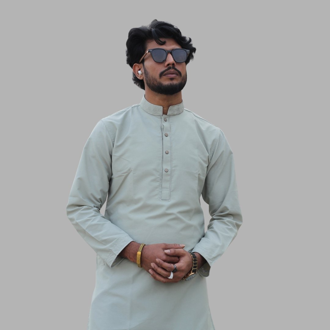 Untitled design (6) Light Beige Pakistani Jacquard Panjabi - Image 1