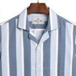 Togor & Tweed Men’s Dusty Blue and White Striped Short Sleeve Cuban Collar Shirt