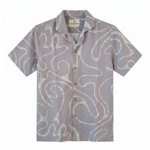 Togor & Tweed Men’s Light Grey Abstract Print Short Sleeve Cuban Collar Shirt