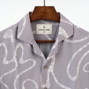 Togor & Tweed Men’s Light Grey Abstract Print Short Sleeve Cuban Collar Shirt