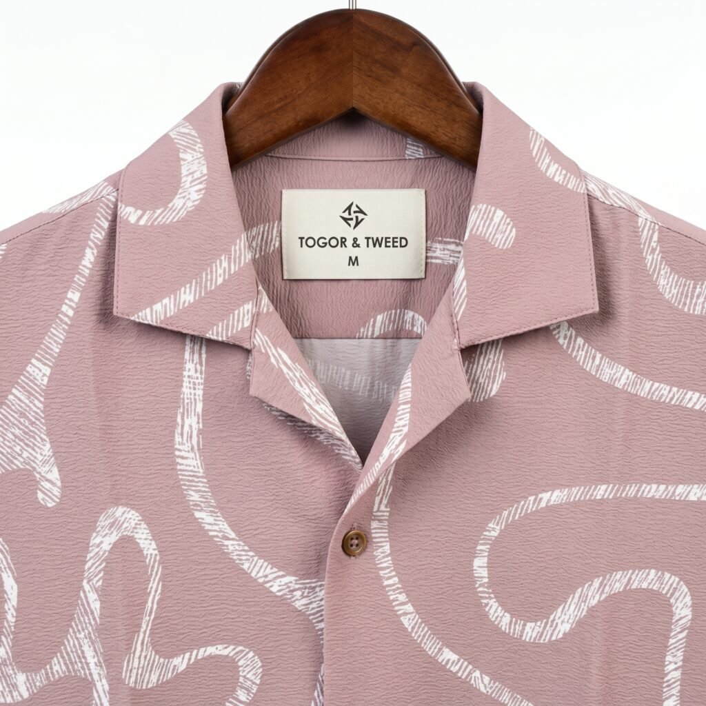 Togor & Tweed Men’s Dusty Rose Abstract Print Short Sleeve Cuban Collar Shirt