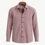 Togor & Tweed Men’s Dusty Rose Textured Grid Long Sleeve Dress Shirt with Contrast Buttons