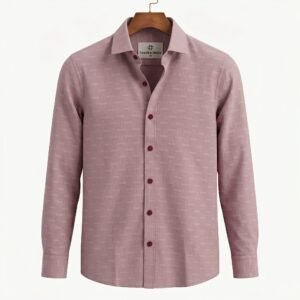 Togor & Tweed Men’s Dusty Rose Textured Grid Long Sleeve Dress Shirt with Contrast Buttons