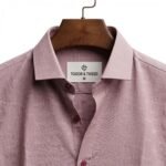 Togor & Tweed Men’s Dusty Rose Textured Grid Long Sleeve Dress Shirt with Contrast Buttons