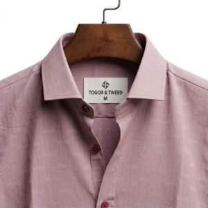 Togor & Tweed Men’s Dusty Rose Textured Grid Long Sleeve Dress Shirt with Contrast Buttons
