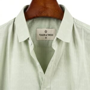 Togor & Tweed Men’s Sage Green Textured Geometric Grid Long Sleeve Dress Shirt