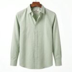 Sage Green Textured Geometric Grid Long Sleeve Shirt - Image 2