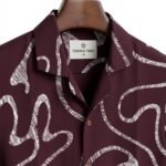 ogor & Tweed Men’s Burgundy Abstract Print Short Sleeve Shirt with Cuban Collar