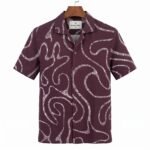 ogor & Tweed Men’s Burgundy Abstract Print Short Sleeve Shirt with Cuban Collar